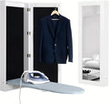 Slim Wall Mounted Ironing Board Cabinet with Mirrored Door, White | 4.3''W|Clothing Hook|Just 15 Minutes to Assemble|Foldable Ironing Board|High-Temperature Resistant Materials