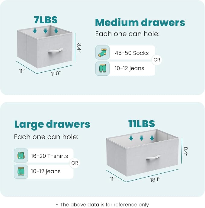 OLIXIS 7 Drawer Closet Organizer Chest, Fabric Storage Tower with Sturdy Steel Frame, Wooden Top & Easy Pull Fabric Bins, Dresser for Bedroom Living Room Entryway Clothes Organization, Light Gray