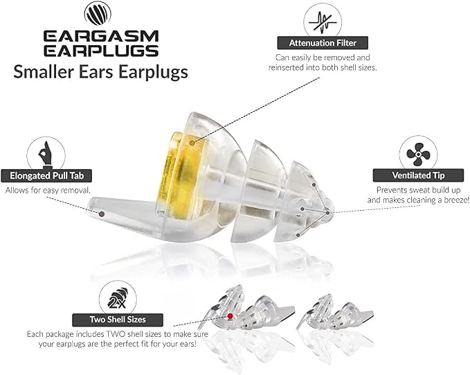 Eargasm Smaller Ears Gold Earplugs for Concerts, Festivals, Musicians, Night-Life, Motorcycle Hearing Protection - Reusable Ear Plugs for Small Ear Canals, High Fidelity Noise Reduction up to 21 dB