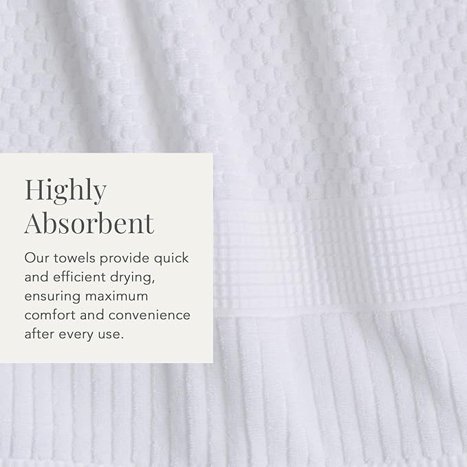 NY Loft 100% Cotton 6 Piece Bath Towel Set | White Towels | Oeko-TEX® Standard 100 | Soft & Absorbent, Quick-Dry | 2 Bath Towels 2 Hand Towels and 2 Washcloths | Trinity Collection - White