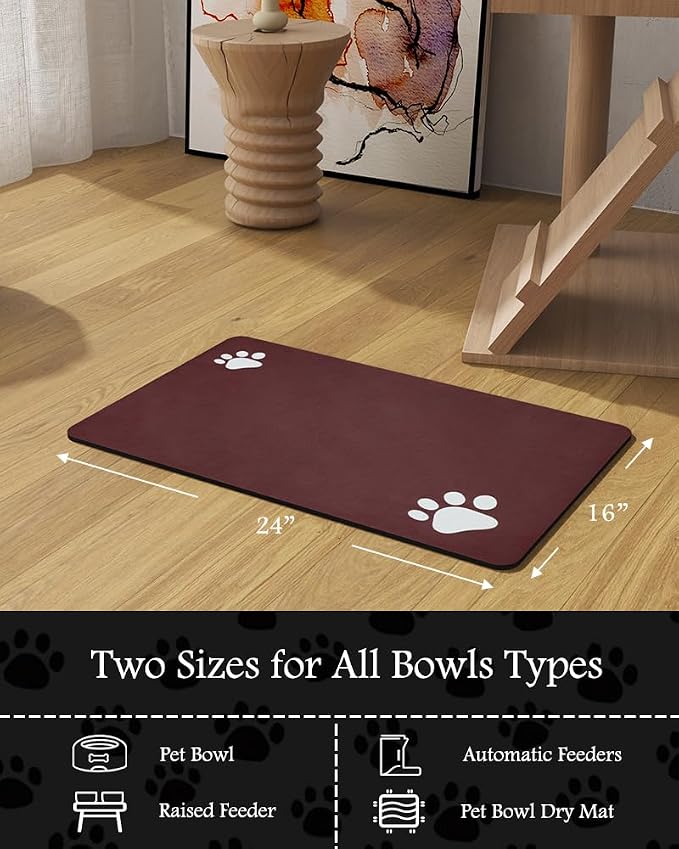 Pet Feeding Mat-Absorbent Dog Mat for Food and Water Bowl-No Stains Quick Dry Water Dispenser Mat-Dog Accessories Pet Supplies-Bowl for Messy Drinkers（RED,16"x24"