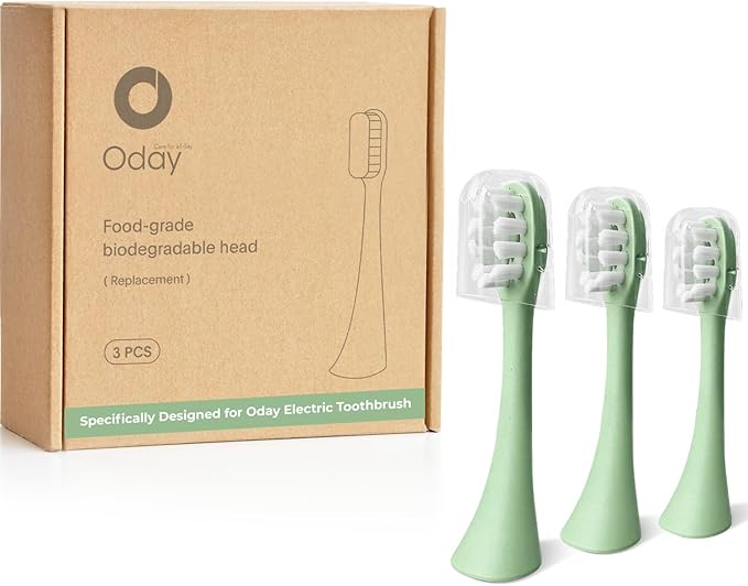 ODAY Plant-Based Electric Toothbrush Heads, Long-Lasting Replacement Brush Heads, Compatible Only with Sonic Electric Toothbrush Green - Pack of 3