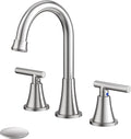 Bathroom Faucets for Sink 3 Hole, Hurran Brushed Nickel Bathroom Sink Faucet with Pop-up Drain and Supply Lines, Stainless Steel Lead-Free Widespread Faucet for Vanity RV Farmhouse Sink