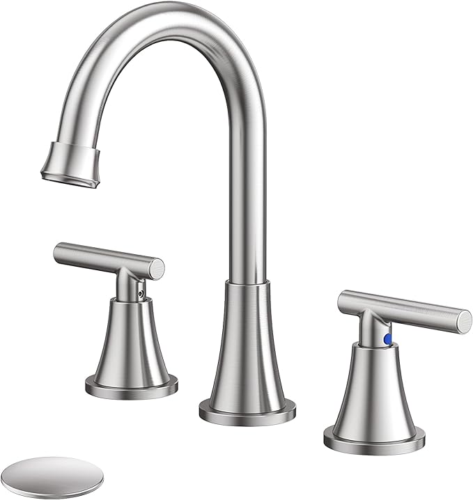 Bathroom Faucets for Sink 3 Hole, Hurran Brushed Nickel Bathroom Sink Faucet with Pop-up Drain and Supply Lines, Stainless Steel Lead-Free Widespread Faucet for Vanity RV Farmhouse Sink