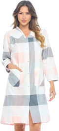 Casual Nights Women's Floral Snap Front Flannel Duster Long Sleeve Lounger Dress