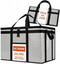 PRO Large Insulated Food Delivery Bag (3XL, Gray, 1 Pack) | Thermal bag, For cold & hot food, Water-resistant, Portable cooler, Soft sided catering tote, Grocery bag with zippered top