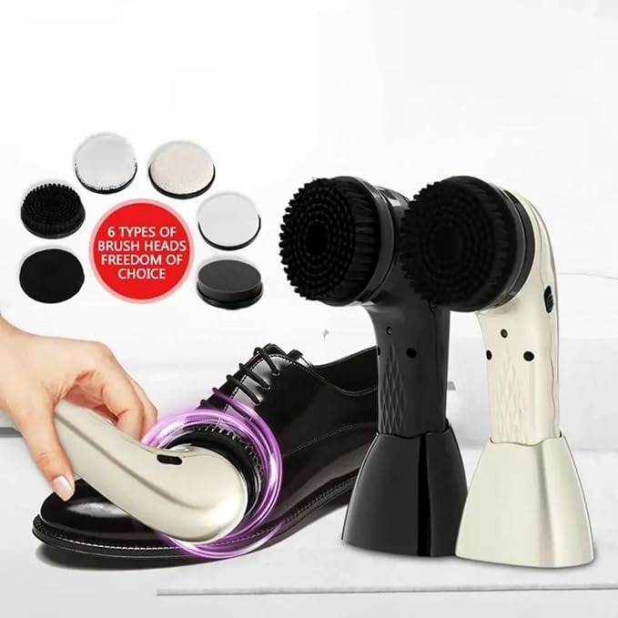 USB Rechargeable Electric Shoe Polisher,Portable Handheld Leather Shoe Shine Machine with Replacement Brush Heads,Multifunctional Leather Care Buffer for Shoes,Bags,Sofas,Car Seats,Black