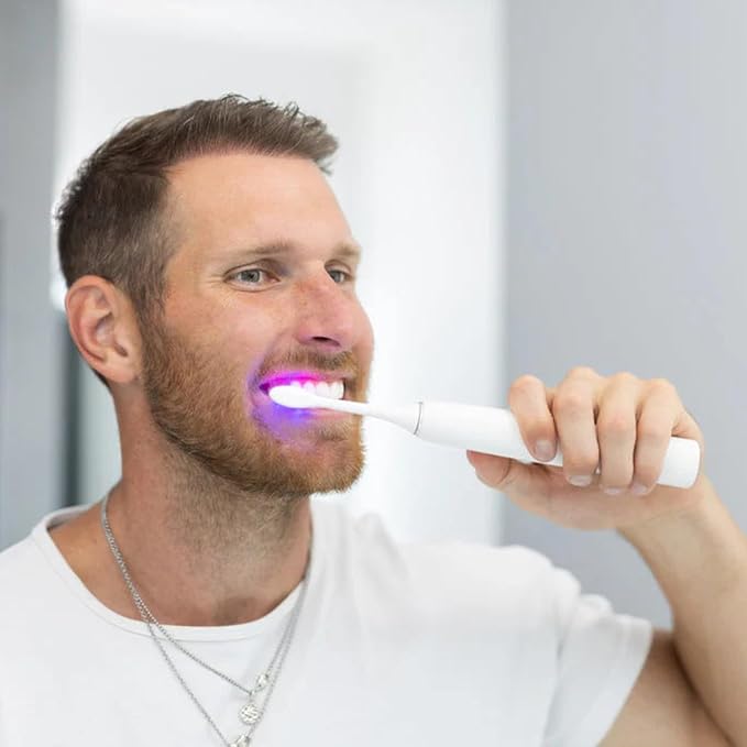 BioLight Illume Sonic Toothbrush Replacement Heads 4-Pack, Red & Blue LED Bristle Heads, Medical-Grade Soft Bristles, Snap-On Fit for Illume Sonic Toothbrush, BPA-Free - White