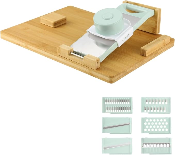 One-Handed Wooden Cutting Board with Grater and Peeler, 6 Interchangeable Grater Blades, 16.5 x 12.6 in, Adaptive Design for Safe Food Preparation, Single-Handed Operation for Seniors Disabled Cooking