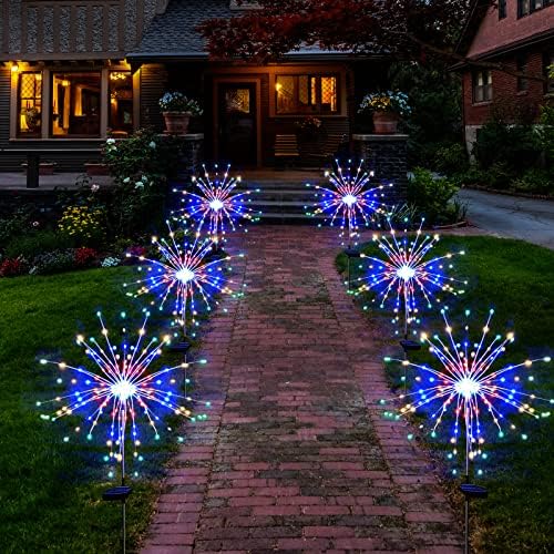 Solar Garden Firework Lights Outdoor Waterproof 6 Pack, 120 LED Sparklers, Colorful, for Patio, Backyard, Sidewalk, Christmas, Parties