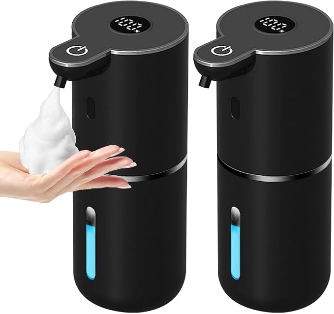 OHIFAST 2 Pack Automatic Foaming Soap Dispenser Touchless, USB Rechargeable Smart Hand Soap Dispenser, 6-Level Adjustable, 12.8oz/380mL, Compatible with Thick Thin Dish Soap for Bathroom Kitchen-Black