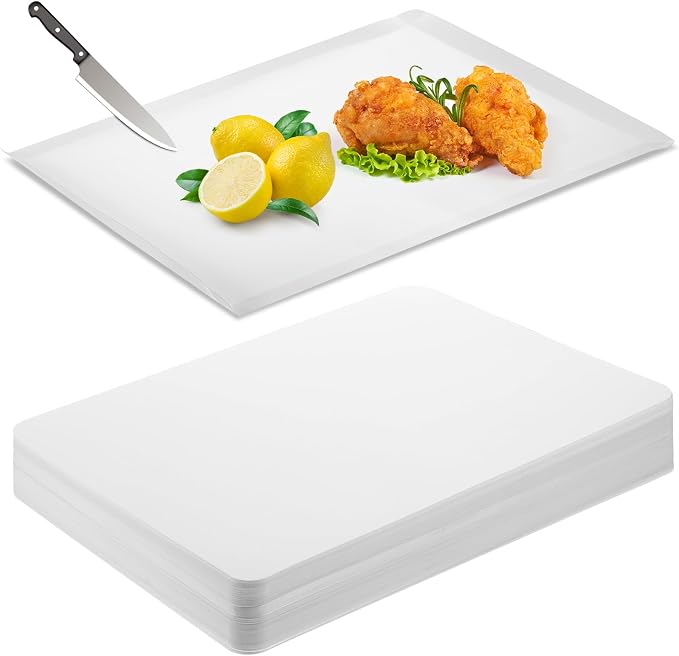 Hushee 60 Count Disposable Cutting Board Sheets 10 x 13 Inch Flexible Plastic Sheet Cutting Mat Large Chopping Boards for Kitchen Cooking Traveling Camping Tailgating BBQ