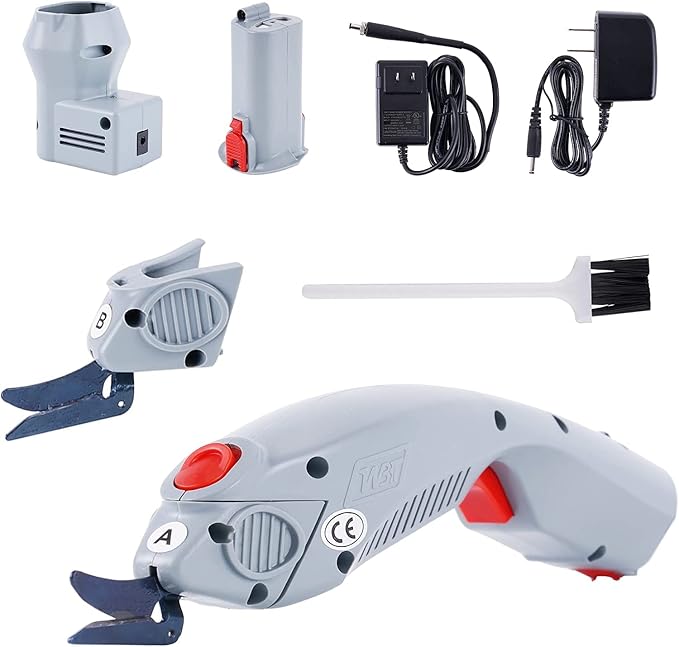 MXBAOHENG Wbt-1 Electric Fabric Scissors Rechargeable Shears Portable Cloth Cutter with a Battery 2 Blades for Carpet/Leather/Rubber/Paperboard