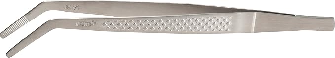 Mercer Culinary 18-8 Stainless Steel Precision Plus Chef Plating Tong, Curved Tip, 6-1/8 Inch