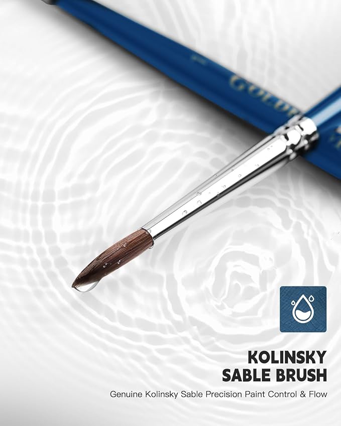 Kolinsky Sable Brushes, Golden Maple Miniature Paint Brushes Natural Hair Professional Pointed Round Brush for Model Painting, Watercolor Details, Acrylic Gouache Inks Painting, Size 2 1 0 00 5/0