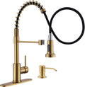 GIMILI Brushed Gold Kitchen Faucet with Soap Dispenser, Single Handle Spring Pull Out Kitchen Sink Faucets with Pull Down Sprayer