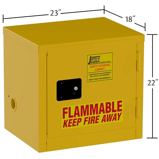 Jamco 6 Gallon Safety Steel Under Counter Metal Storage Cabinet for Flammable Liquids with Manual Closing Doors, Non Forkliftable, 23-Inch x 18-Inch x 22-Inch, Yellow | Under-Counter Steel Flammable Storage Cabinet, Lockable Doors, 23"W X 18"D X 22"H, ...