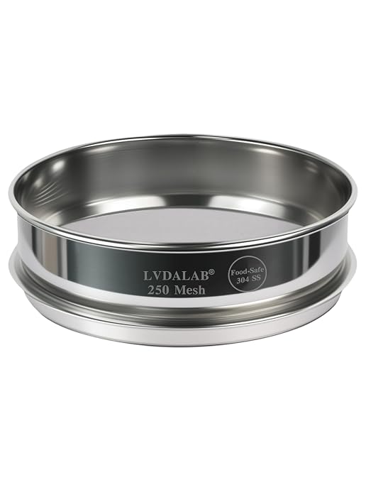 All 304 Stainless Steel 250 Mesh Test Sieve (0.063mm Aperture), 8 Inch/20cm Diameter, Lab Sifter, Fine Screen for Cement Powder, Silt, Soil & 3D Printing Filtering