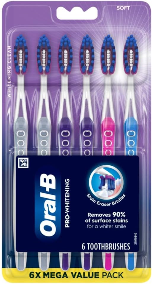 Oral-B 3D White Deep Stain Remover toothbrushes,Toothbrush Soft,Removes 90% of Surface Stains,whitens Teeth,deep Reach,removes Plaque and Stains Tooth Brush,6 Count (Pack of 2)