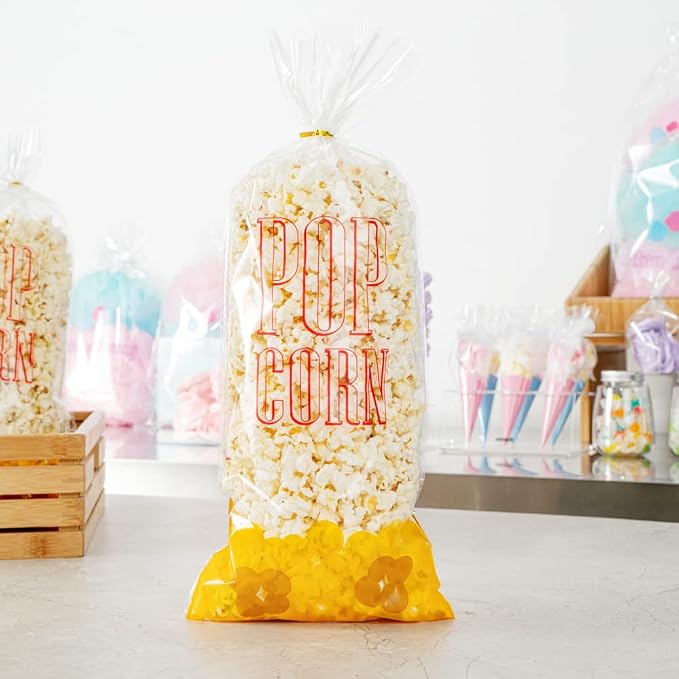 Restaurantware-Bag Tek 17 x 7 Inch Popcorn Bags, 100 Greaseproof Popcorn Favor - Hot & Cold Friendly, Freezable, Clear PE Plastic Carnival, For Event Favors Or Goodie Bags