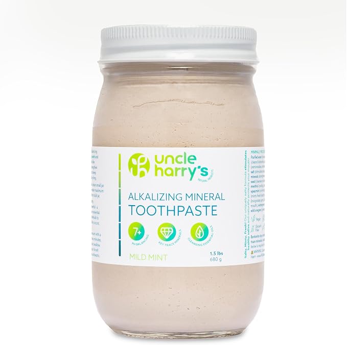 Uncle Harry's Mild Mint Remineralizing Toothpaste 1.5 lbs Jar | Natural Whitening Freshens Breath & Promotes Enamel | Vegan Fluoride Free Toothpaste