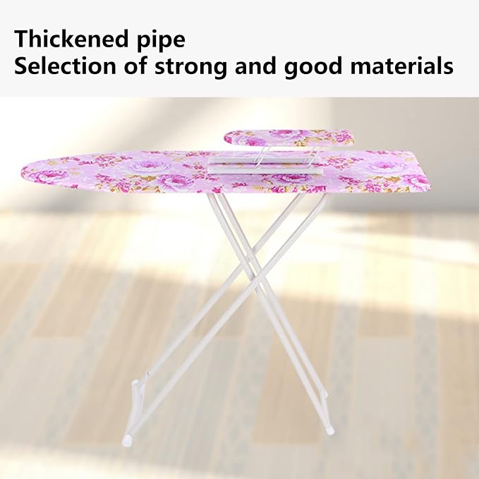 Ironing Board, Height Adjustable Smooth Edge Good Load-Bearing Non-Slip Wear Resistant Ironing Clothes Extra-Wide Clothes Ironing Board with Folding Legs (Flowers)