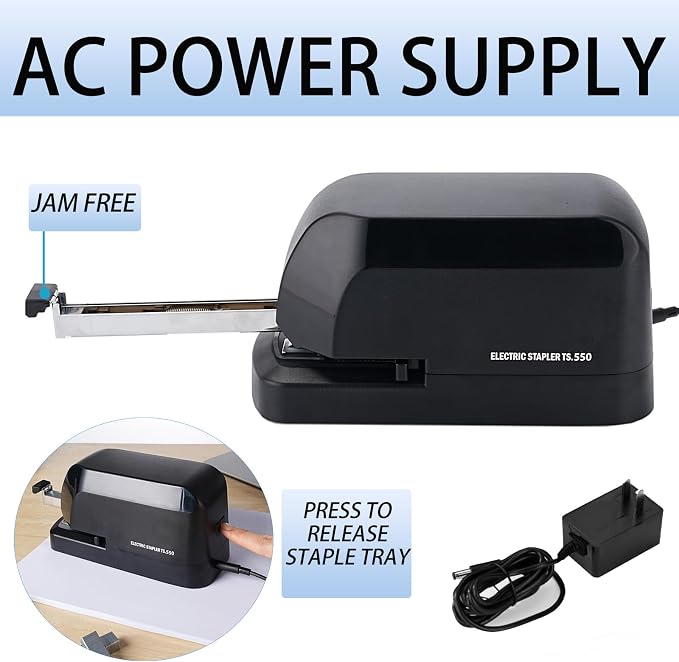 Electric Stapler for Desk, 45 Sheet Capacity Automatic Stapler Desktop, Office Staplers Electric, AC Operated Staplers Heavy Duty Office Use with 1,000 Staples & Staple Remover, Black