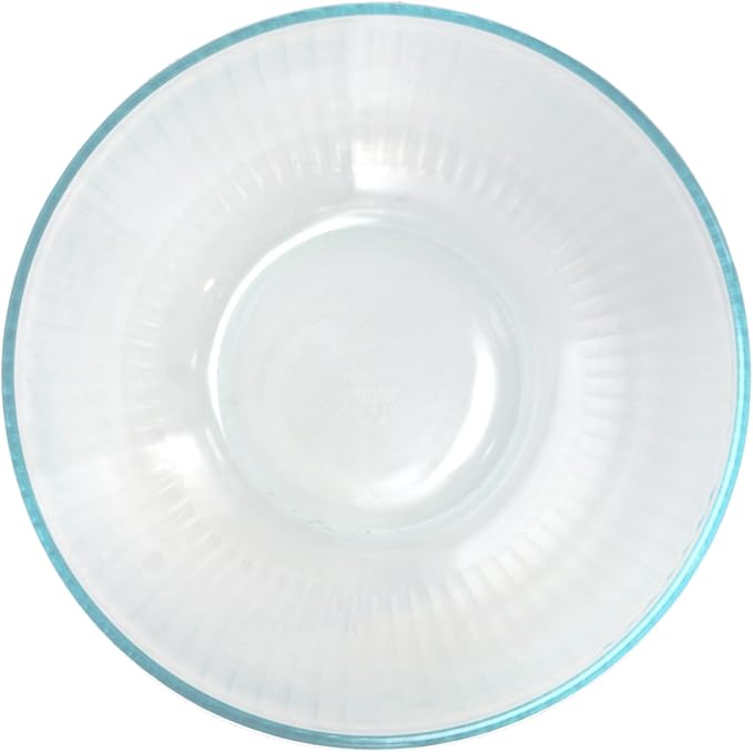 Pyrex 7404 (4.5Qt) Glass Mixing Bowl & 7404-PC Blue Lid - Made in USA | Clear Glass | BPA-Free Plastic Cover | Round Shape | Food Prep Use | Top Rack Dishwasher Safe | Resists Stains & Odors