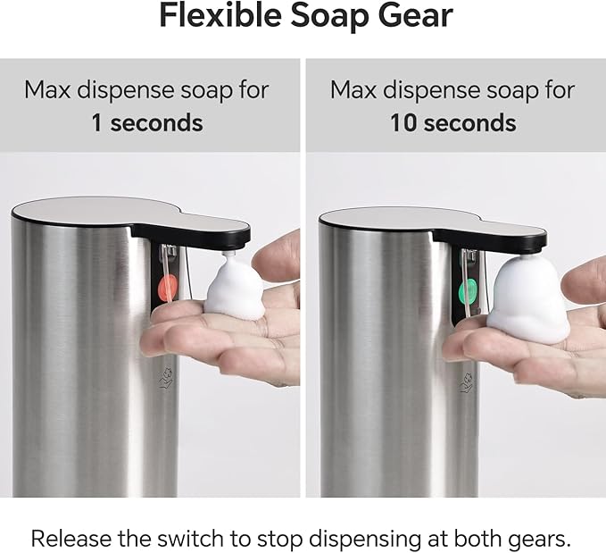 LAOPAO Electric Foaming Soap Dispenser, Rechargeable Touch Foam Hand Soap Dispenser for Bathroom, Stainless Steel Press Soap Pump for Kitchen, Water-Resistant, Xmas Gift