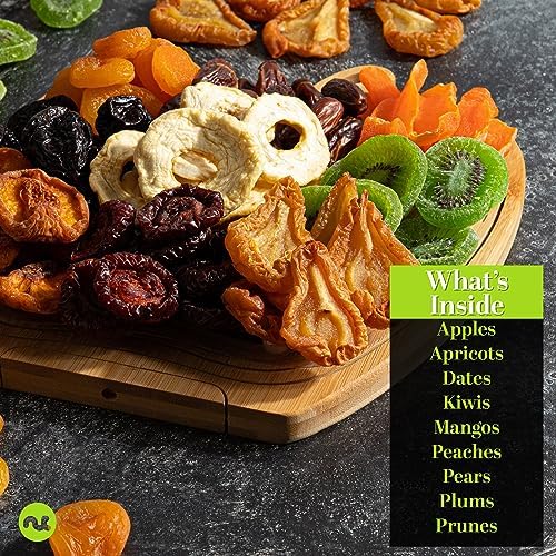 NUT CRAVINGS - Dried Fruit Flower Bouquet Arrangement in Wooden Apple-Shaped Gift Basket + Tray (9 Assortment) Healthy Snack Care Package