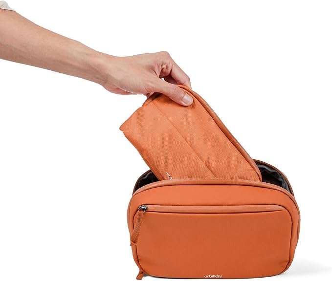 Orbitkey 2-in-1 Tech Accessory Pouch with Detachable Slim Sleeve – Travel Electronics Organizer for Cables, Chargers, Earbuds, Power Bank – Compact Gadget Bag & Portable Tech Storage Case (Terracotta)