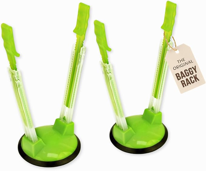 Jokari Adjustable Baggy Rack Stand 2 Pack Hands Free Food Storage Bag | Freezer, Sandwich Bags Clip Stand, No More Spills in the Kitchen, Adjustable to Fit Any Bag Size, Eco-Friendly and Reusable