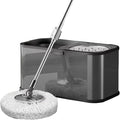 Stainless Steel Spin Mop Bucket Set with 5 Microfiber Mop Heads (Black) | 360° rotating mop head, adjustable handle, rolling wheels, cleans tile, hardwood & laminate floors