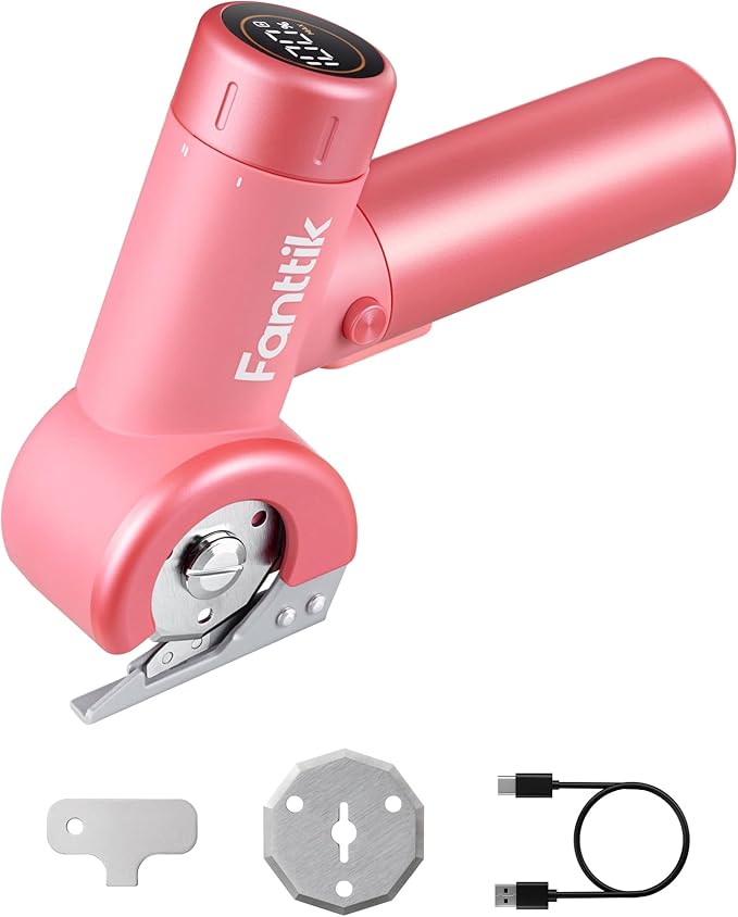 Fanttik C8 Nano Easyswap Electric Scissors with LED Display, Type-C Rechargeable Cordless Cardboard Cutter with 2 Blades, EasySwap Blade Change, LED Light, for Thin Cardboard Box Carpet Leather, Pink