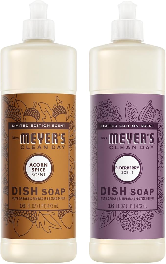 Mrs. MEYER'S Clean Day Liquid Dish Soap, Acorn Spice, Elderberry, 16 FL OZ, 2 CT (Variety Pack)