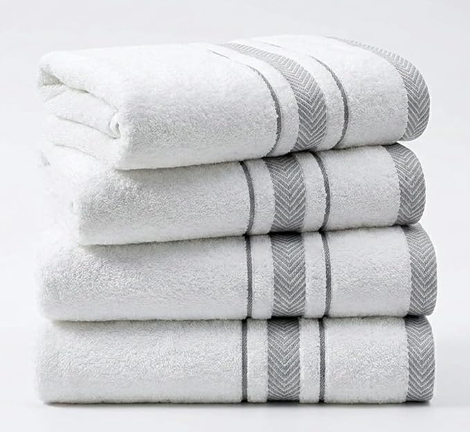 Bath Towels Set for Bathroom – Luxury 6-Piece Cotton Towels, Soft Absorbent & Quick Dry, 600 GSM Bath Towels for Bathroom, Hotel Spa Quality (White/Grey, 4-Hand Towel Set)