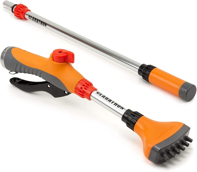 Clarathon Jet Stream Spa & Pool Filter Cleaner Dual Tool Set with Fan Spray Head for Outer Pleats + Long-Reach 360° Cartridge Core Cleaning Wand