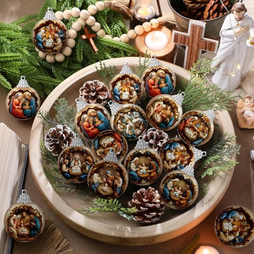 Outus 16 Pcs Christmas Nativity Scene Ornaments Ball for Tree Religious Christmas Tree Nativity Scene Hanging Ornaments The Birth of Jesus Decor Christian Religious Gifts for Christian Family