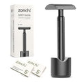 Double Edge Safety Razor with Stand, Version 2.0 Includes 10 Blades | Modern matte black finish with a sleek appearance that helps reduce visible fingerprints.