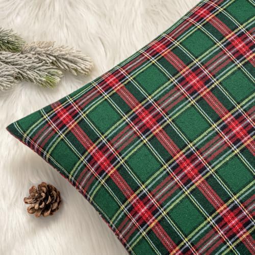 MIULEE Christmas Plaid Pillow Covers Scottish Tartan 18x18 Red and Green