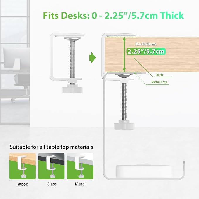 KEEGH 16" Under Desk Cable Management Tray, No Drill Clamp Mount, Extra Large Desk Cord Organizer Upgrade Capacity, Cord Management Tray for Home Office, Gaming Desk, Standing Desk,White, 3 Pack