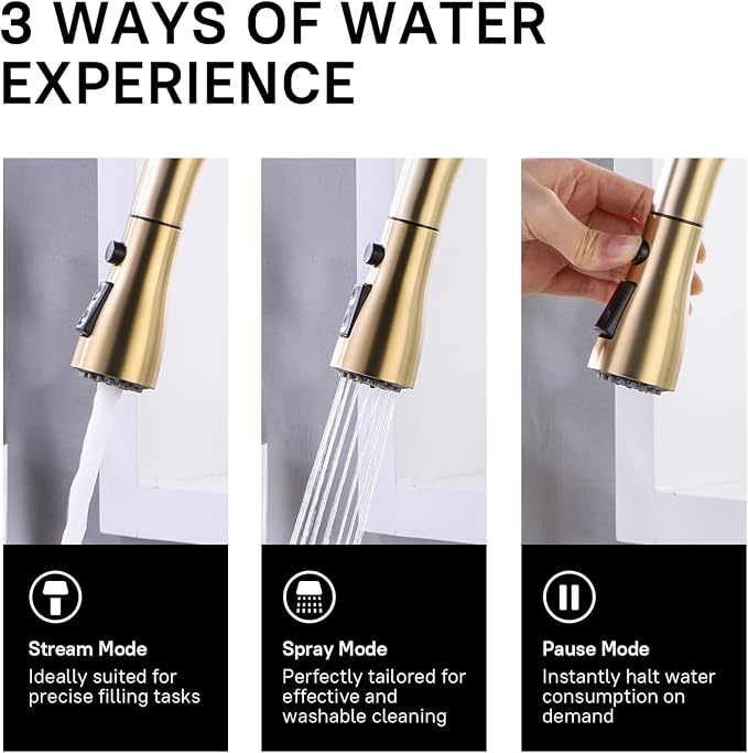 WEWE Gold Kitchen Faucet with Pull Down Sprayer, Single Handle Brushed Gold Kitchen Sink Faucets Stainless Steel Brass Copper Commercial RV 1 or 3 Hole, Champagne Bronze