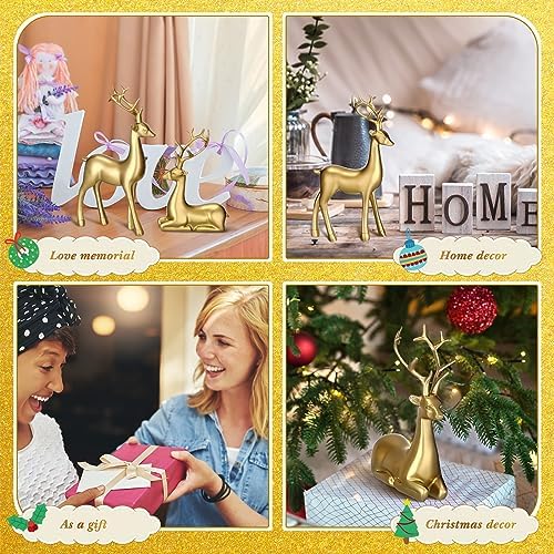 Thyle 4 Pcs Christmas Reindeer Decor Indoor Small Gold Resin Deer Figurine