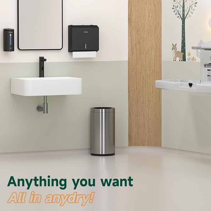 anydry Touchless Automatic Liquid Soap Dispense Wall Mount 25oz Large Capacity Stainless Steel for Commercial (Matte Black)