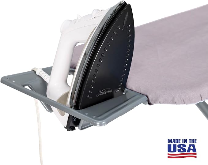 Ironing Board Full Size; Made in USA by Seymour Home Products (Light Grey). Includes Iron Rest, Cover & Pad | All-Steel Frame, 4 Heavy Duty Legs for Extra Support | Diamond Cut Mesh Top; Steam Flow