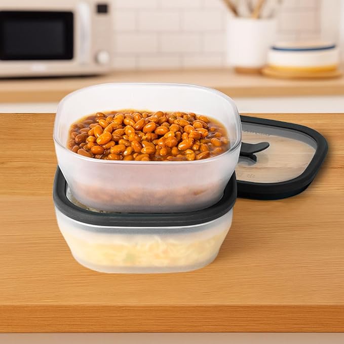 Anyday 2 Pack 2.5 Cup Microwavable Glass Lunch Containers (Black Sesame) | Glass Lids, Microwave Safe Lunch Bowls, Work, Food Storage, Bento Box Meal Prep Container