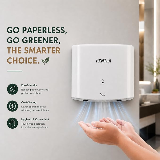 Hand Dryer, 12-15 Seconds Fast Dry Hands, 100-130V Voltage, Bottom Hot & Cold Air Switch, IPX1 Waterproof & 60s Overheat Protection