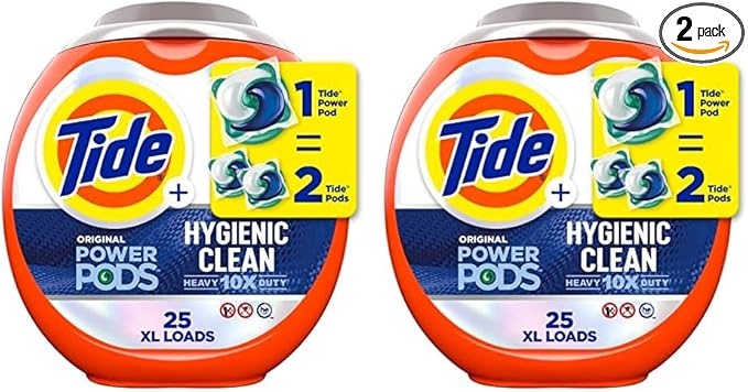 Tide Hygienic Clean Heavy 10x Duty Power PODS Laundry Detergent Pacs, Original, 25 count, For Visible and Invisible Dirt (Pack of 2)