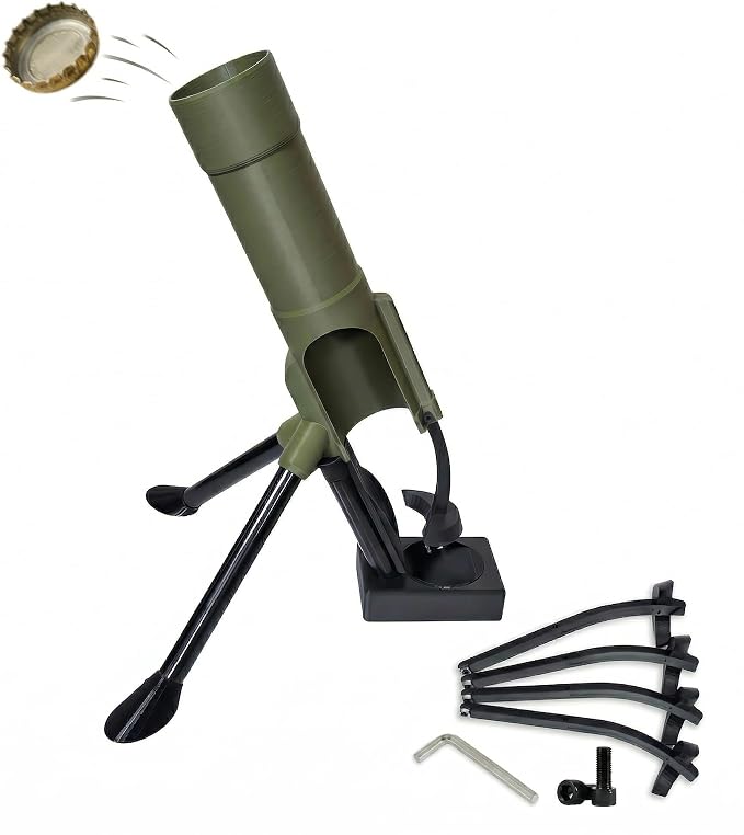 Mortar Bottle Opener Beer Cap Launcher for 12oz Bottles | 2.6In Wide Mortar Muzzle, 4 Adjustable Arms,Heavy Duty Military Bar Decor - Fun Gift for Men, Veterans, Dads