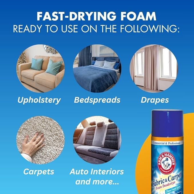 Arm and Hammer Fabric and Carpet Foam Deodorizer Professional, Aerosol, Fresh Scent, 15 fl oz (Case of 8)